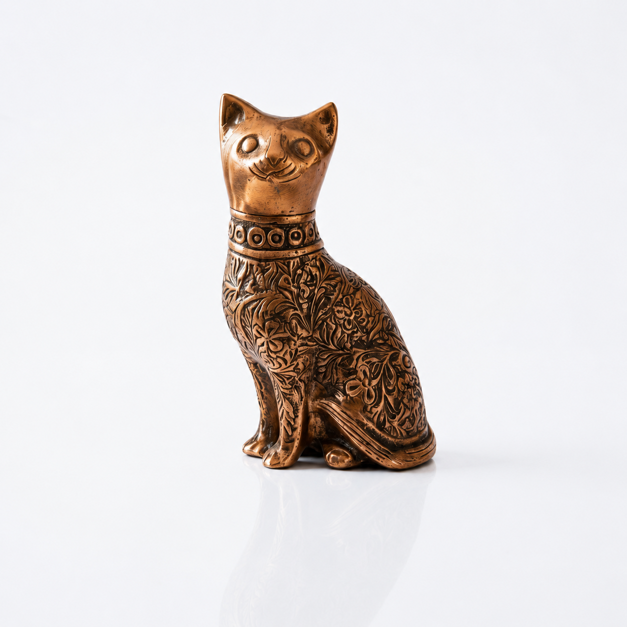 Decorative Cat Sculpture, Traditional Carved Design, Antique Finish