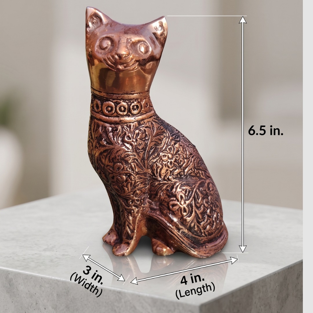 Decorative Cat Sculpture, Traditional Carved Design, Antique Finish