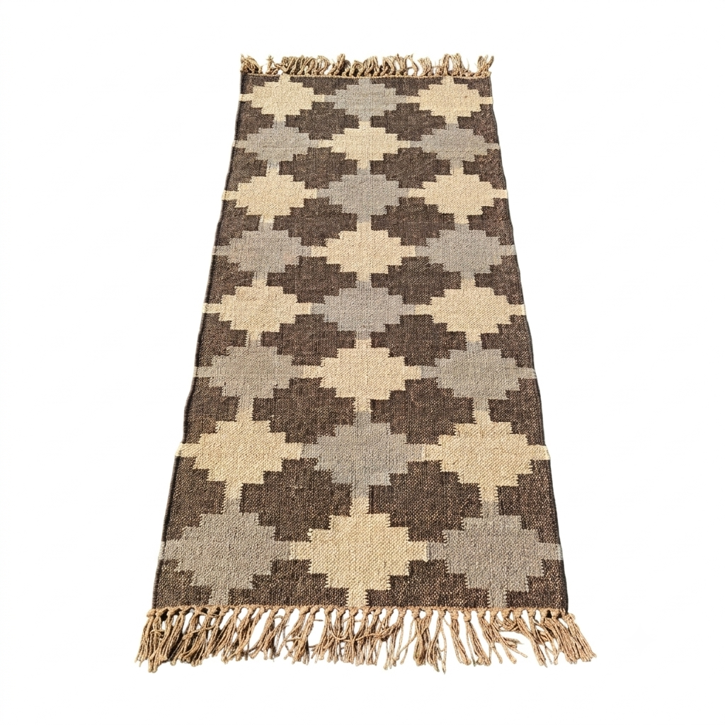 Handwoven Wool Kilim Rug (Duree/Duri), Geometric Pattern (Black & Grey, Small)